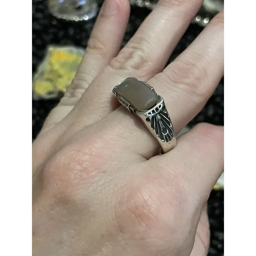 Native Southwest Style Sterling Silver Sandstone Etched Stacker Ring Size 9.5